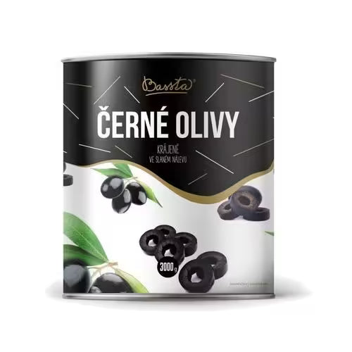 Olivy čierne krájané plech 3000g Bassta